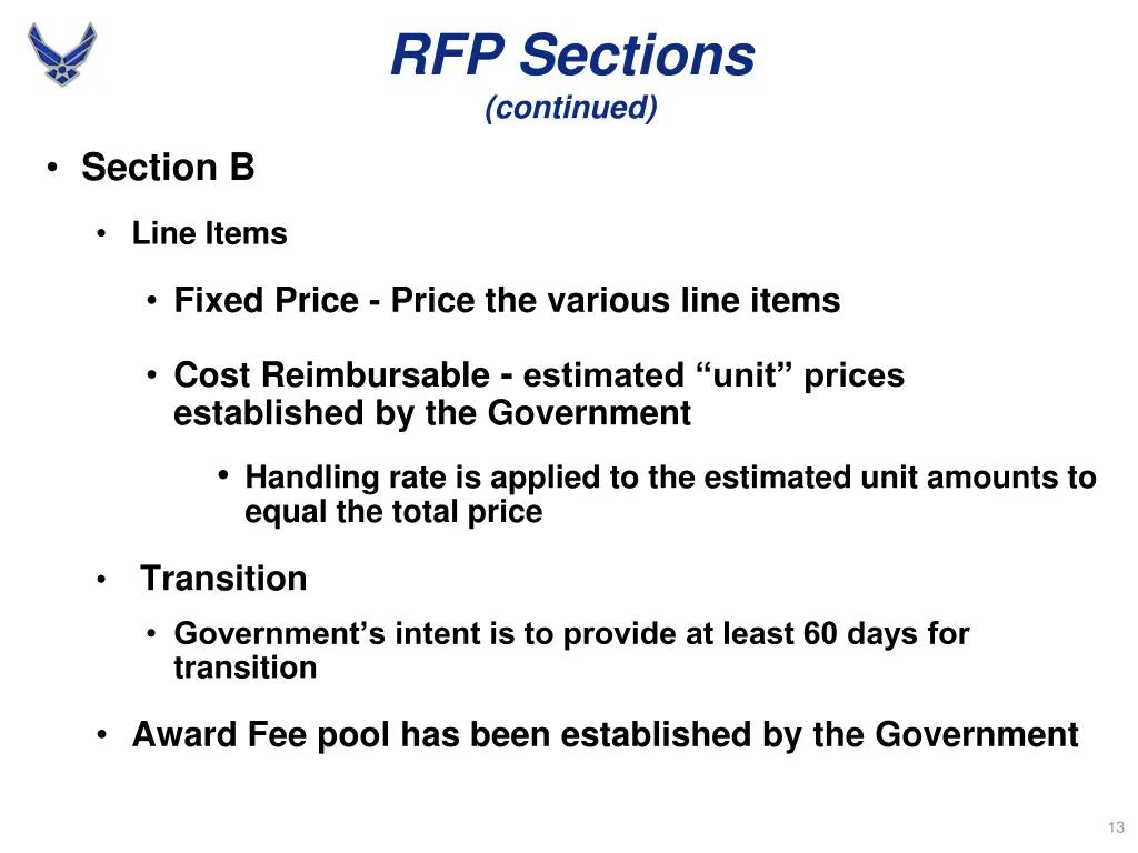 rfp sections continued