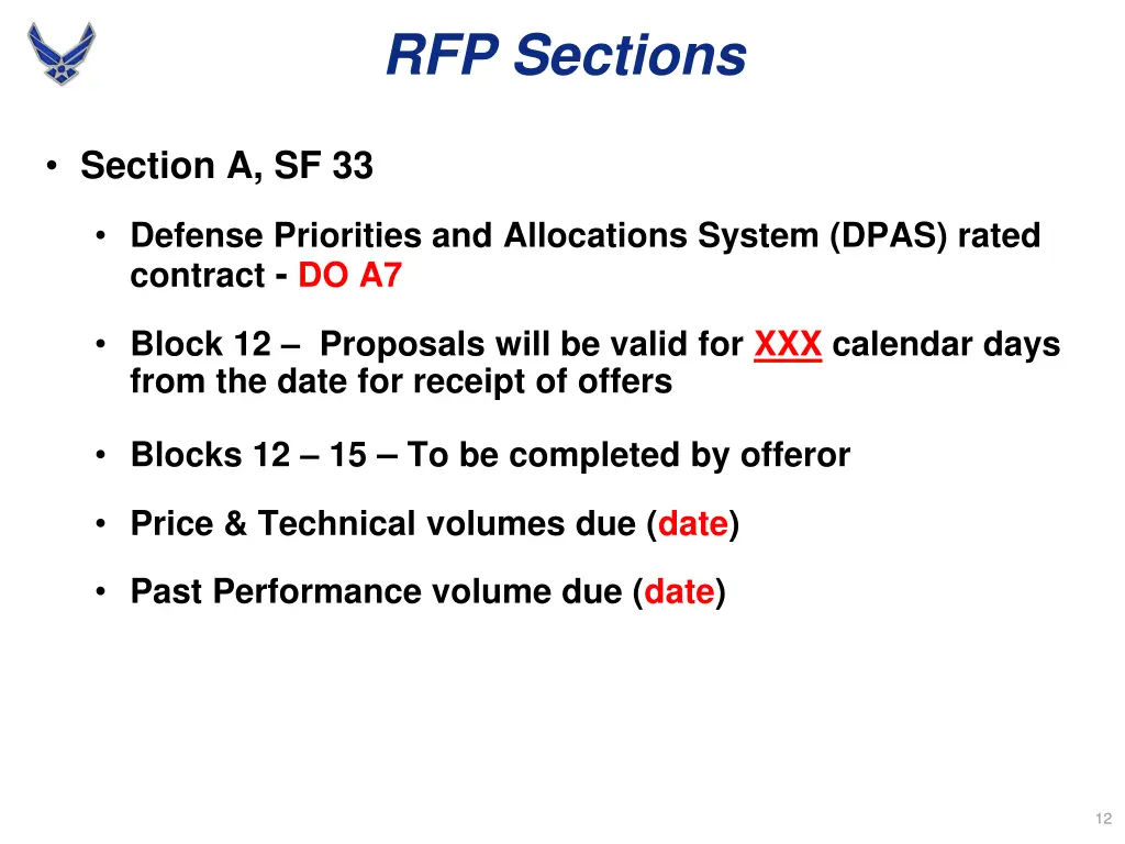 rfp sections