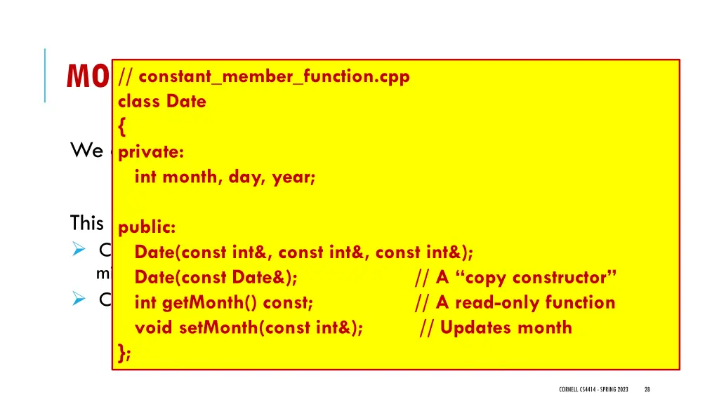 more examples using const class date private