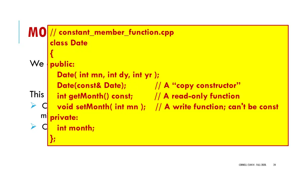 more examples using const class date public date
