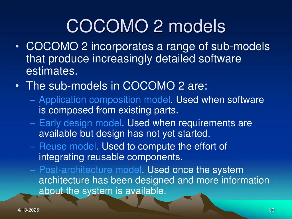 cocomo 2 models cocomo 2 incorporates a range