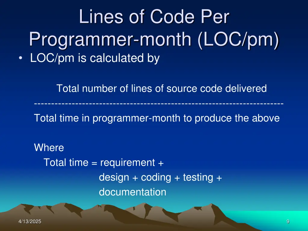 lines of code per programmer month loc pm