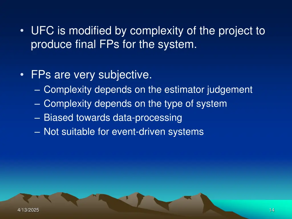 ufc is modified by complexity of the project