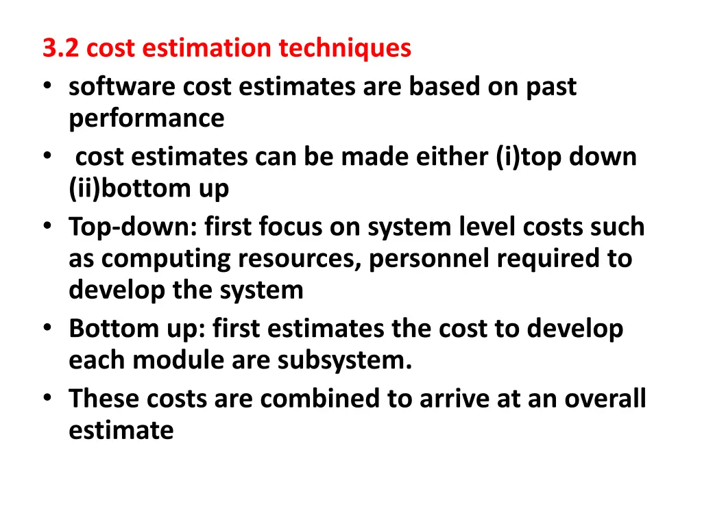 3 2 cost estimation techniques software cost