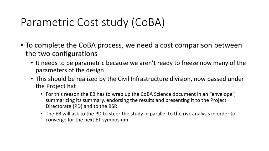 parametric cost study coba