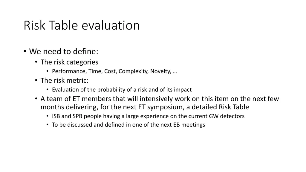 risk table evaluation