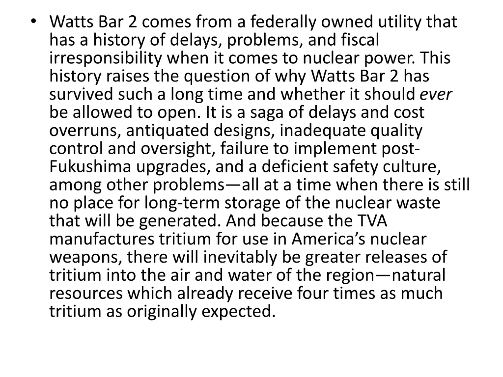 watts bar 2 comes from a federally owned utility