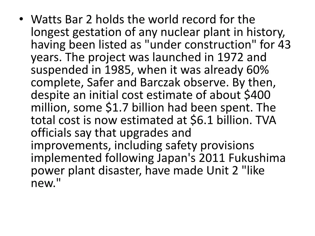 watts bar 2 holds the world record