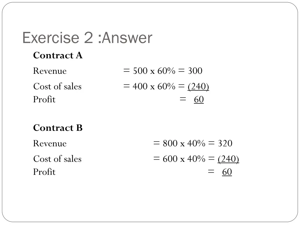 exercise 2 answer contract a revenue cost