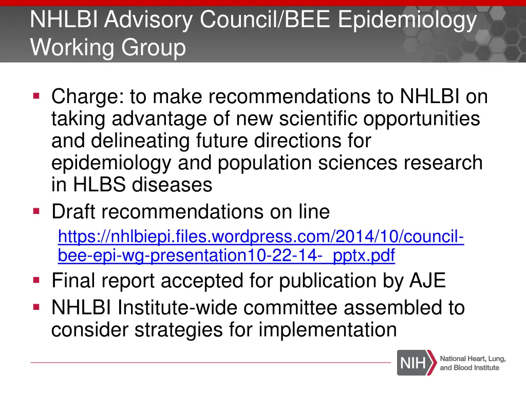 nhlbi advisory council bee epidemiology working