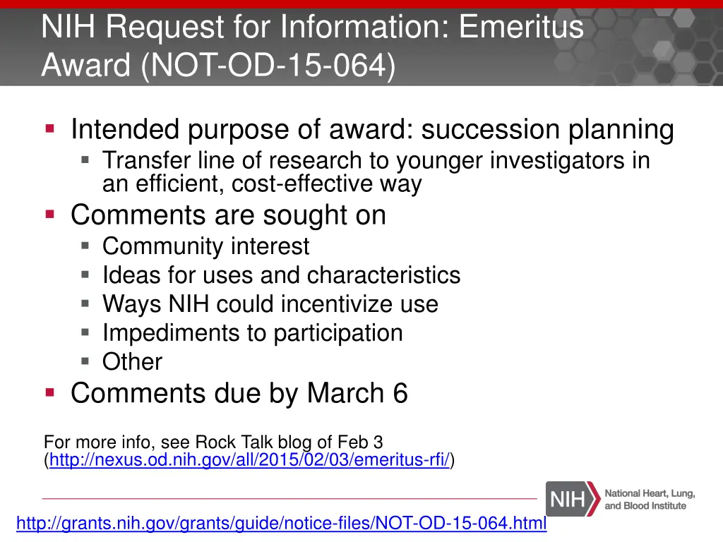 nih request for information emeritus award