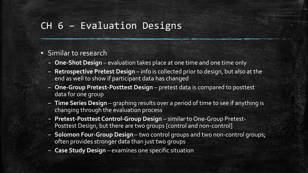 ch 6 evaluation designs