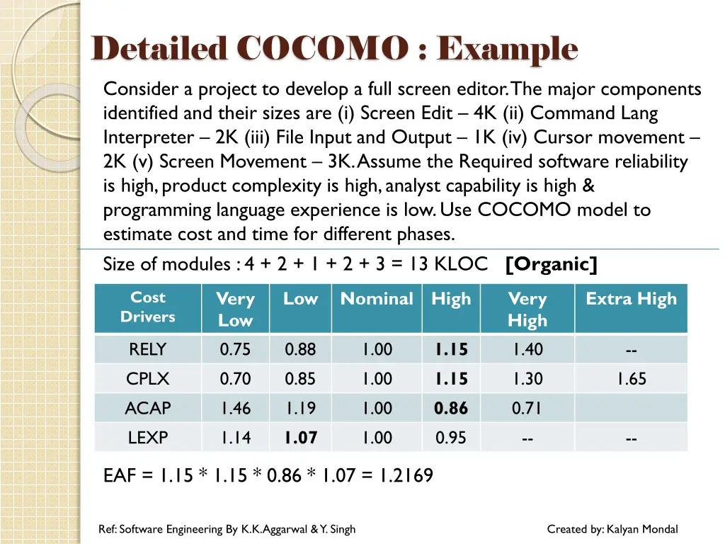 detailed cocomo example consider a project