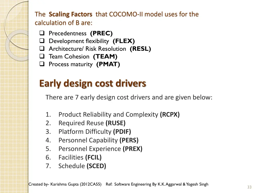the scaling factors that cocomo ii model uses