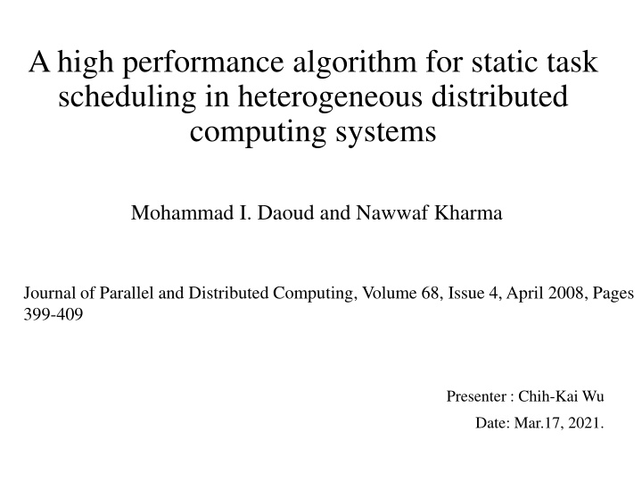 a high performance algorithm for static task
