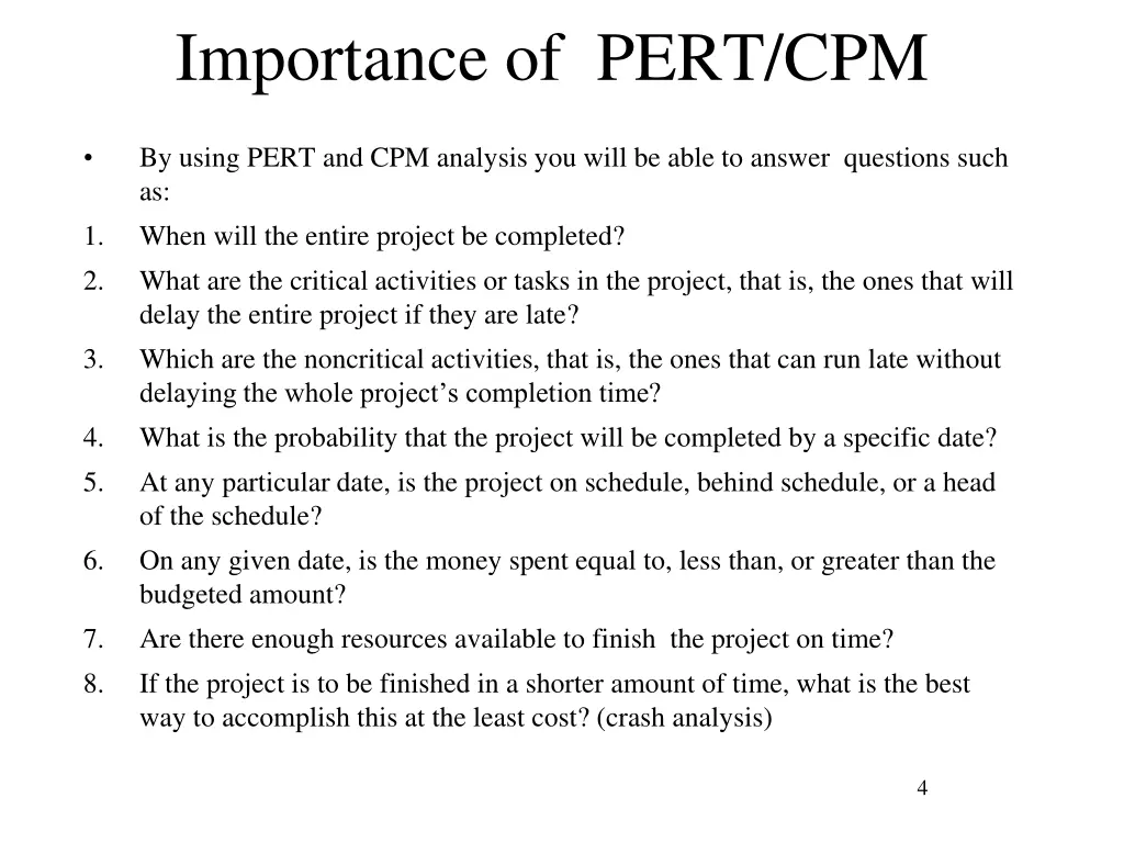 importance of pert cpm