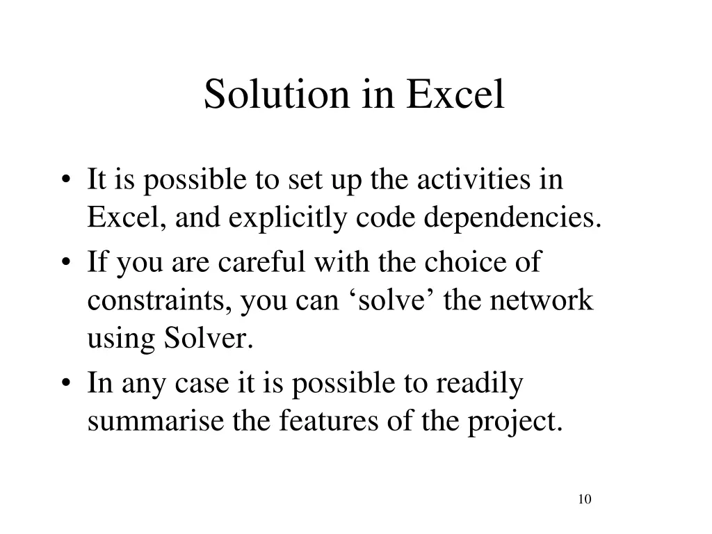 solution in excel