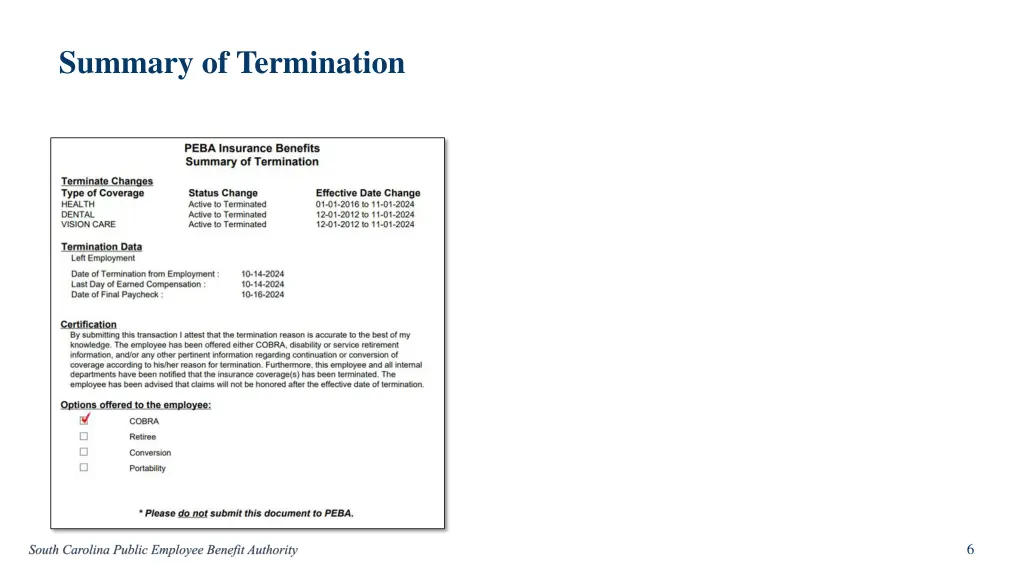 summary of termination