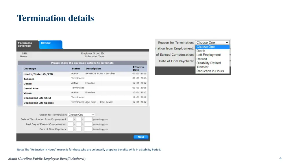 termination details