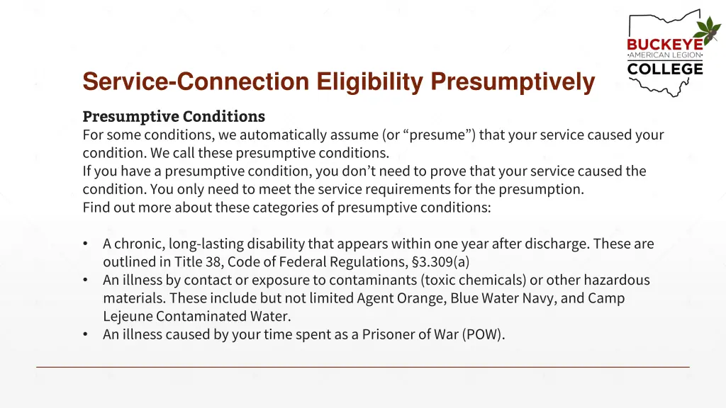 service connection eligibility presumptively
