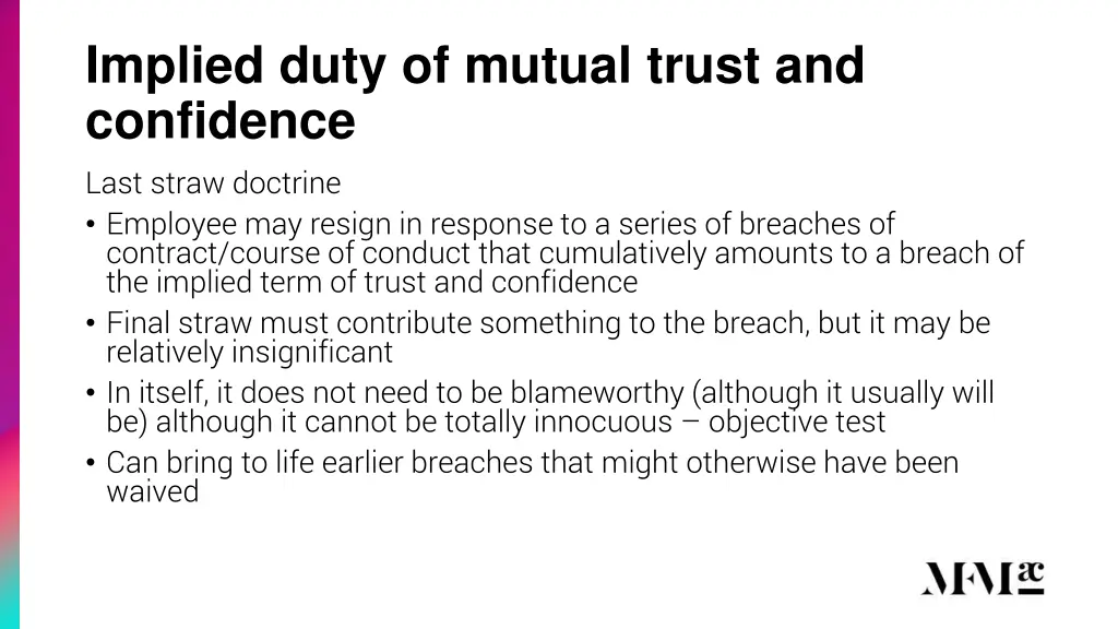 implied duty of mutual trust and confidence last