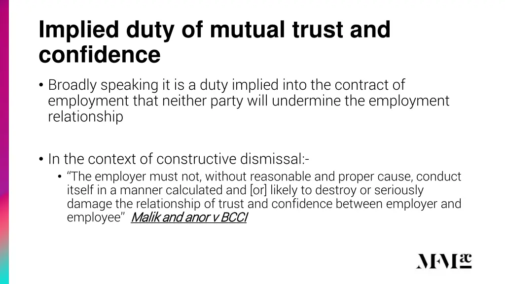 implied duty of mutual trust and confidence