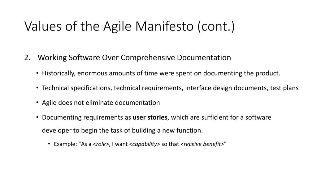 values of the agile manifesto cont