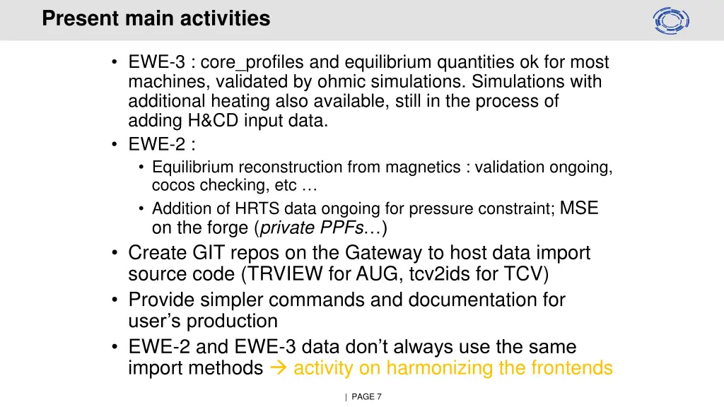 present main activities