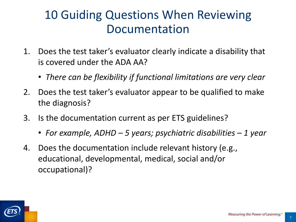 10 guiding questions when reviewing documentation
