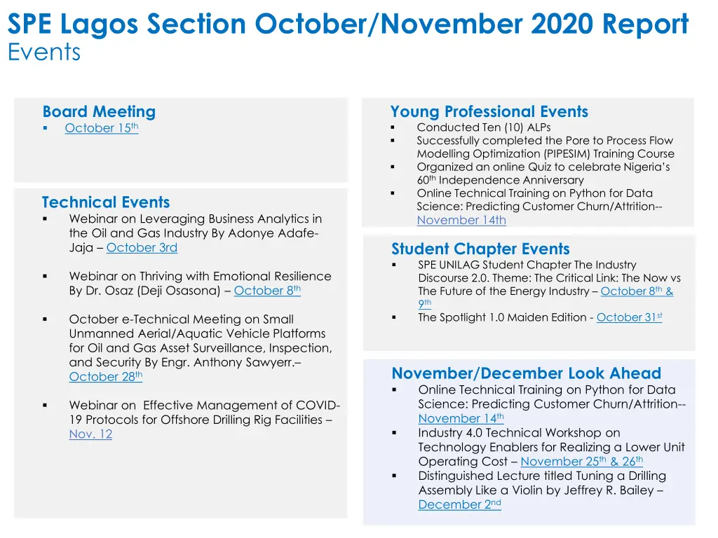 spe lagos section october november 2020 report
