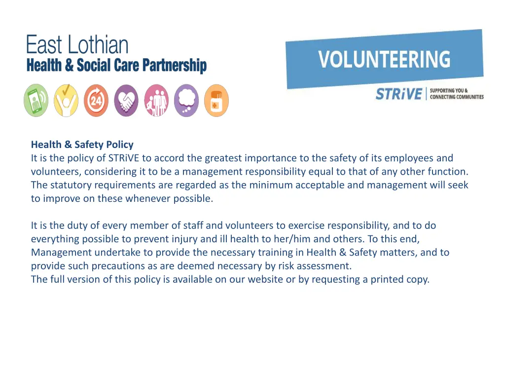 health safety policy it is the policy of strive