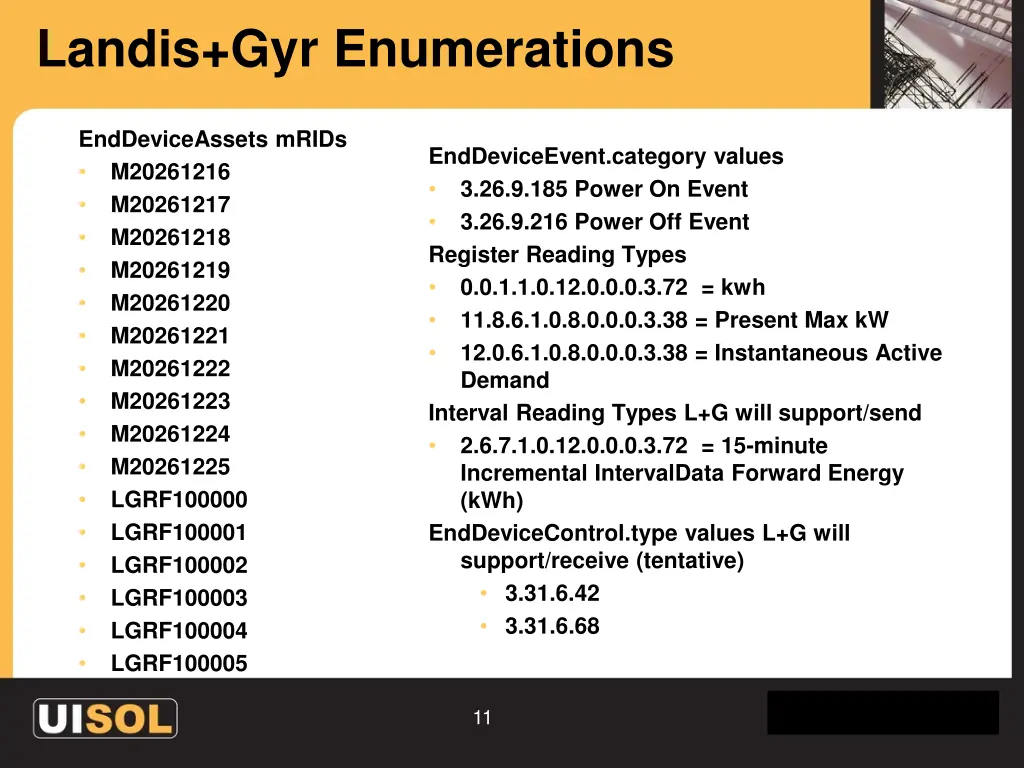 landis gyr enumerations