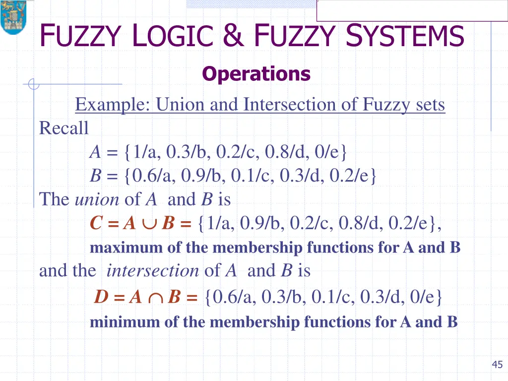 f uzzy l ogic f uzzy s ystems operations example
