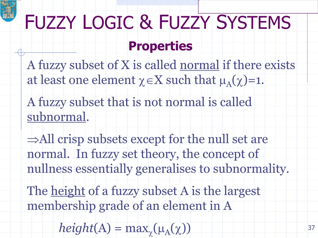 f uzzy l ogic f uzzy s ystems properties a fuzzy