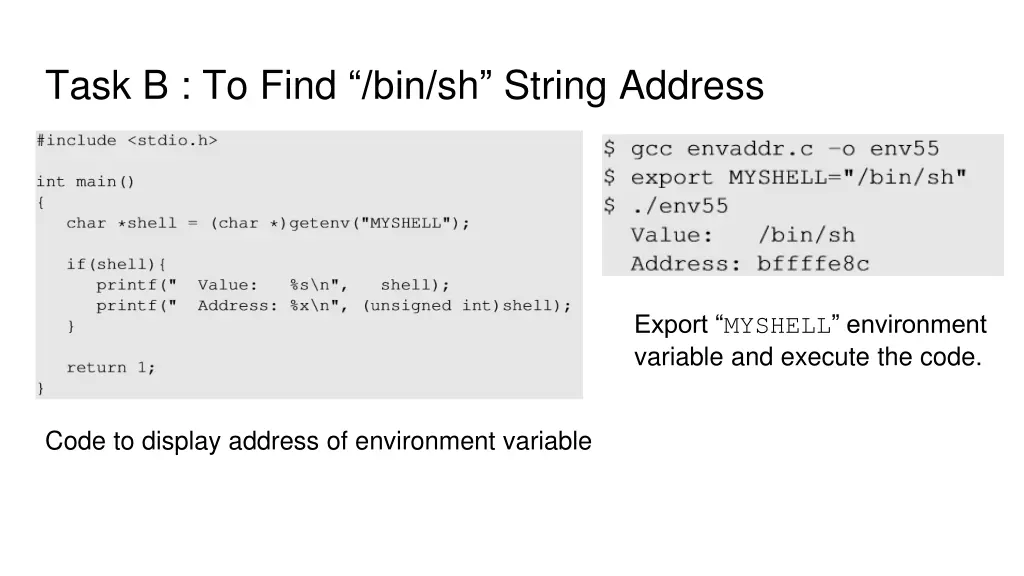 task b to find bin sh string address 1