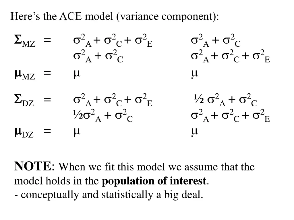 here s the ace model variance component