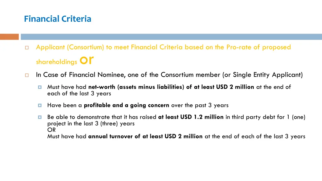 financial criteria