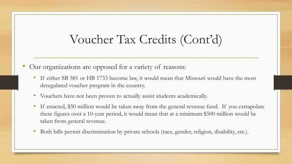 voucher tax credits cont d