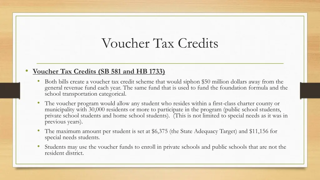 voucher tax credits