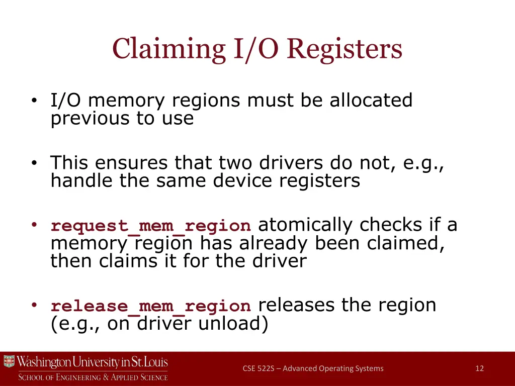 claiming i o registers