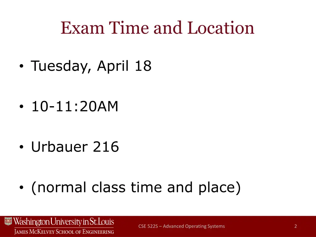 exam time and location