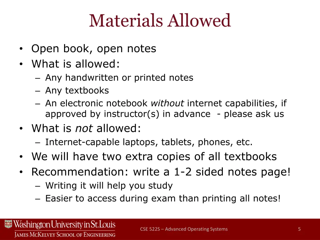 materials allowed