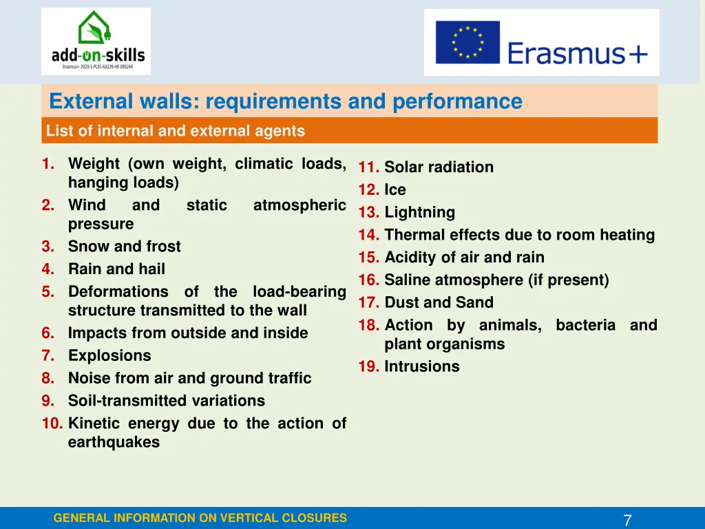 external walls requirements and performance list