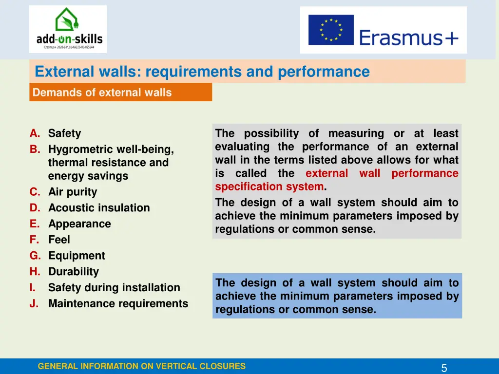 external walls requirements and performance