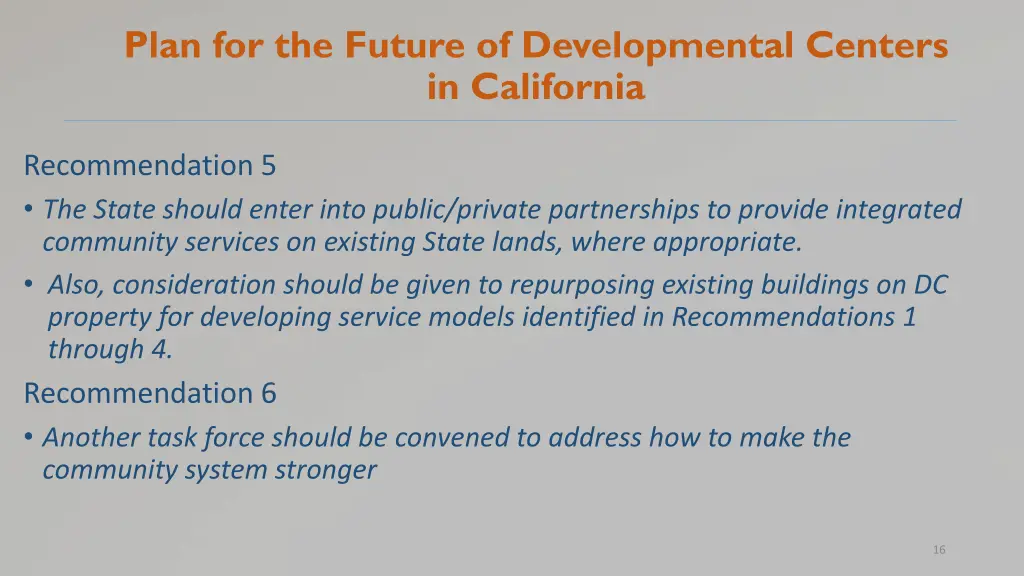 plan for the future of developmental centers 2