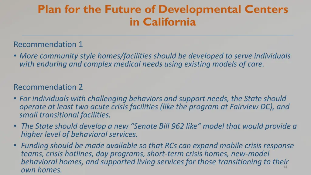 plan for the future of developmental centers
