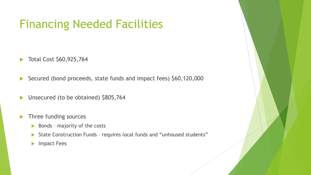 financing needed facilities