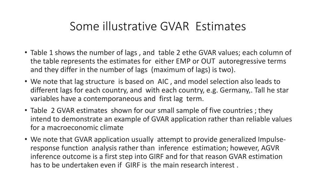 some illustrative gvar estimates