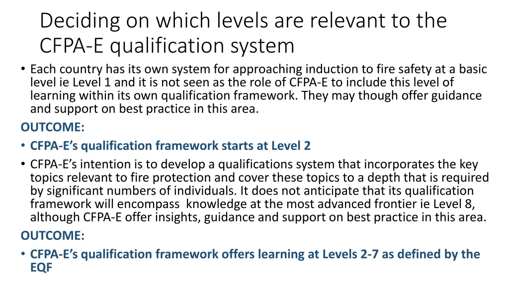 deciding on which levels are relevant to the cfpa