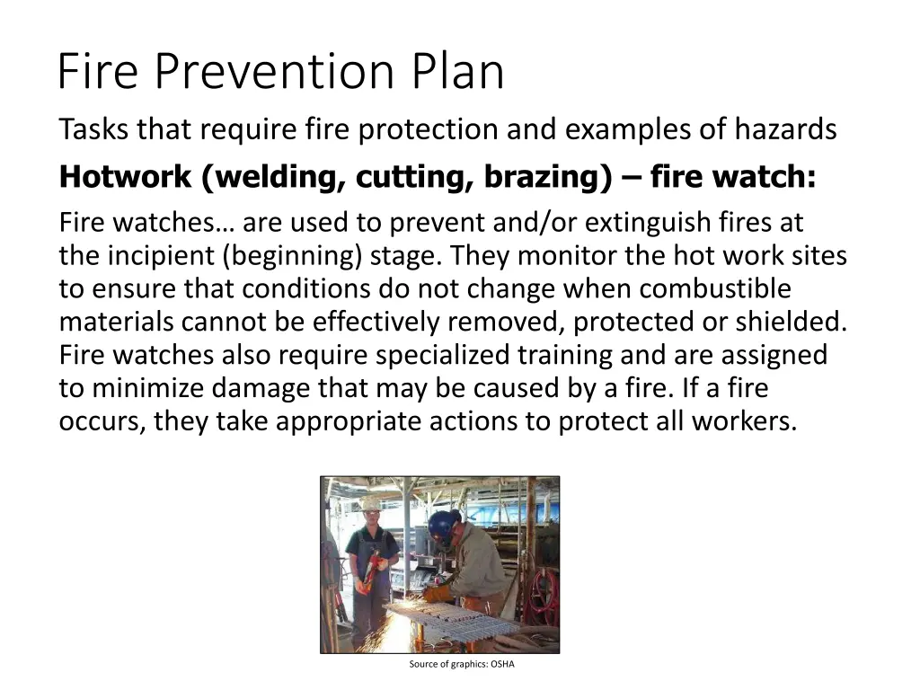 fire prevention plan tasks that require fire